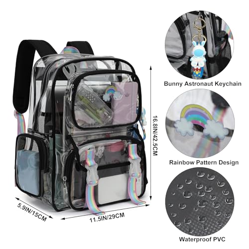 Heavy Duty Clear School Backpack for Girls Women, PVC See Through Transparent Backpack Bookbag for Kids Teens Adults (Black)3