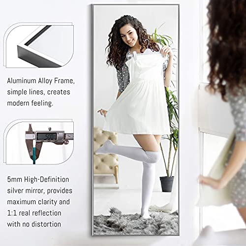 Image of NeuType 71 inchx24 inch Large Full Length Mirror Home Gym Mirror Aluminum Alloy Frame Floor Mirror Wall-Mounted Mirror for Living Room, Bedroom, Hanging or Leaning Against Wall, Sand Gray