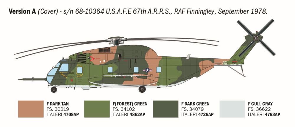 Italeri 91035 1:72 US HH-53C Jolly Green Giant - Modellbau, Bausatz, Standmodellbau, Basteln, Hobby, Kleben, Plastikbausatz, detailgetreu, Militär Bausatz, Molded Color