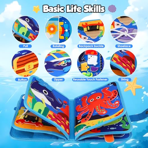 Busy Board Montessori 10 en 1, Jouets représentant des Animaux Marins pour Les 14 Ans et Plus, Quiet Book Sensoriel Éducatif, Livre d'Activités Motricité Fine – Image 5