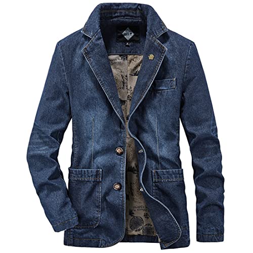 ebossy Men's Classic 2-Button Blazer Notched Lapel Distressed Denim Jakcet Sport Coat