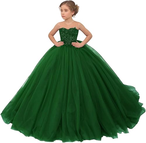 Vestido de princesa para niñas, vestido de baile con cuentas y apliques de tul para niña de flores para fiesta