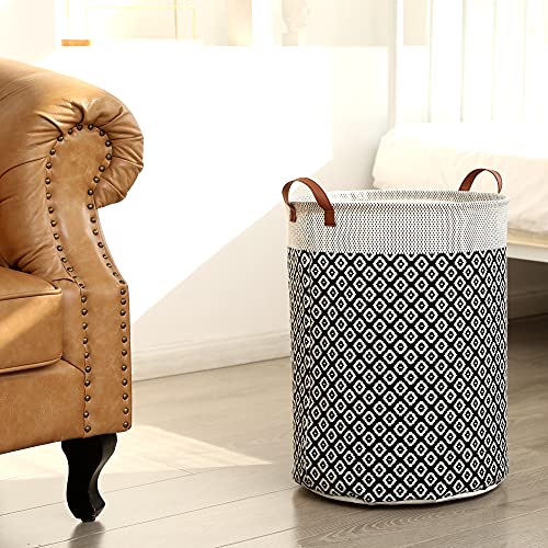 [2 Pack] Large Laundry Hamper Basket, 63L Freestanding Waterproof Clothes Basket, Collapsible Round Bohemia Storage Organizer With Leather Handles For Dirty Clothes, Home Storage (Black) #TOP2