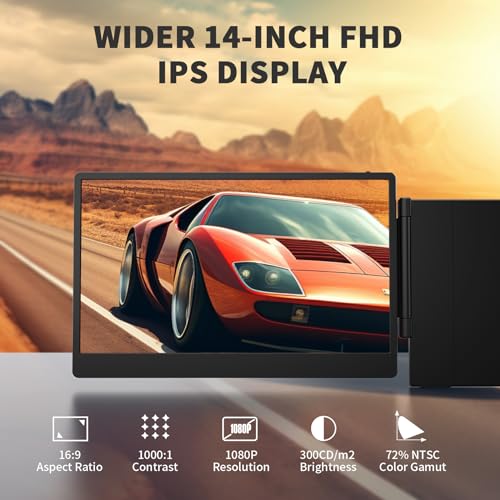 Image of 14 inch Laptop Screen Extender - Upgraded FHD 1080P IPS Triple Portable Monitor: 300% More Efficient, Ultra-Slim Travel Display for 13-17.3 inch Laptops,with Stand Plug & Play for Windows /Chrome /Mac