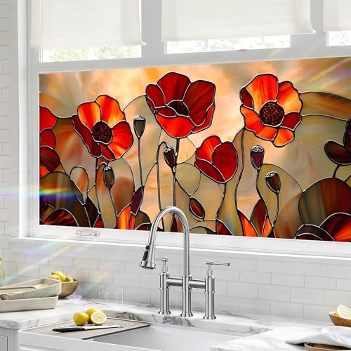 Película para ventana BVBOX 17.5" x 39.3" Floral Roja miniatura 1