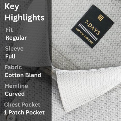 Image of 7-DAYS Premium Men's Formal Shirts - Cotton Rich, Textured Self-Design, Full Sleeve, Regular Fit, Wrinkle Resistant, with Pocket - Perfect for Office