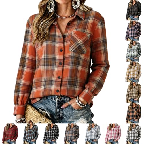 Plaid Flannel Shirts for Women Casual Long Sleeve Collared Shirt Fall Tops - image 1
