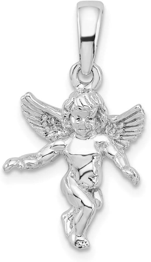 925 Sterling Silver 3D Guardian Angel Pendant (L- 0.95 Inch, W- 0.51 Inch)