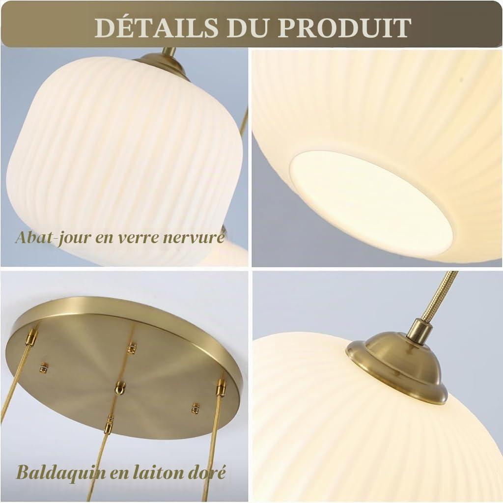 Lampe suspendue verre avec abat-jour moderne salle à manger lustre boule blanc laiteux chambre à coucher réglables Suspension Luminaire grange éclairage d'îlot de cuisine convient couloir