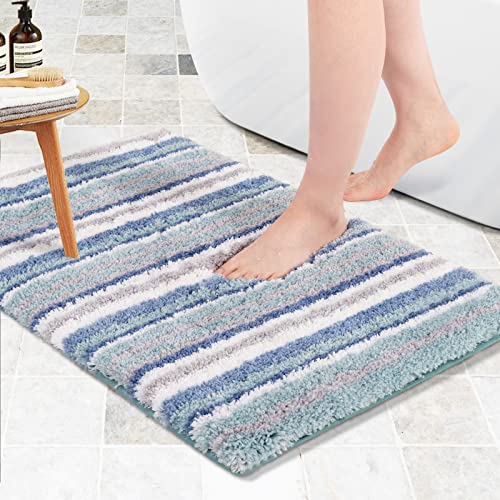 Carvapet Alfombra de Baño Antideslizante Alfombra Ducha Suave Felpa Microfbier a Rayas Alfombras y Moquetas Alfombrilla para Baño(Azul,61x91cm) Cover