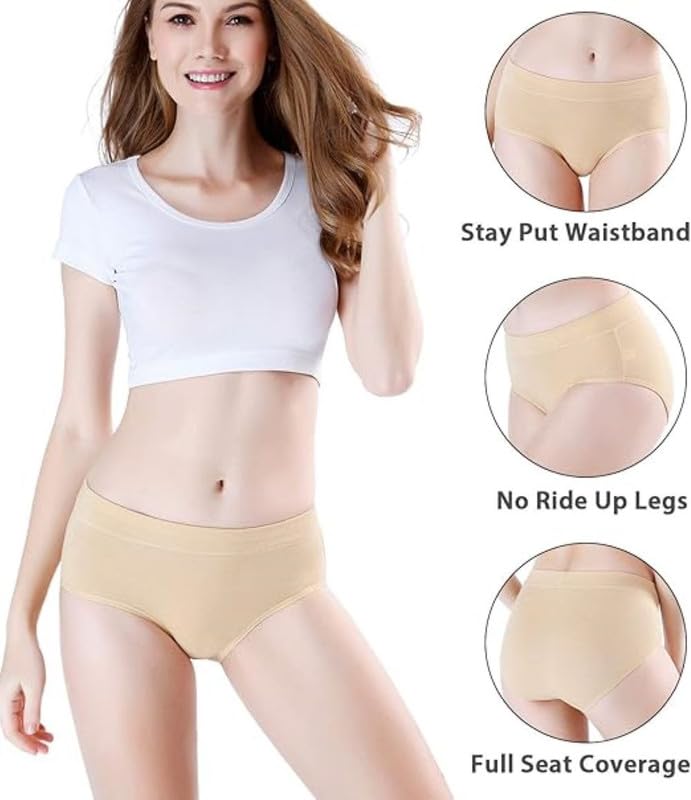 Image of DIVING DEEP Women's Cotton Underwear, Mid Waist Full Coverage Underpants, Post Partum Briefs Panties for Women Multipack-4