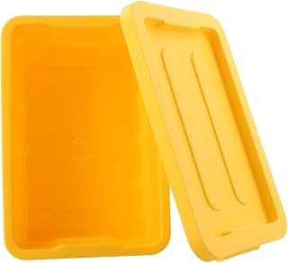 Stackable storage boxes with secure lid for home and outdoor use, lightweight design for easy carrying and organized storage of various items (Small Yellow Size)