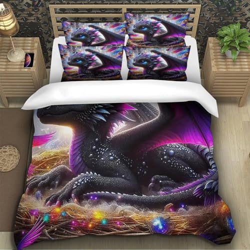 Housse de couette dragon impression 3D parure de lit microfibre confort premium - 6