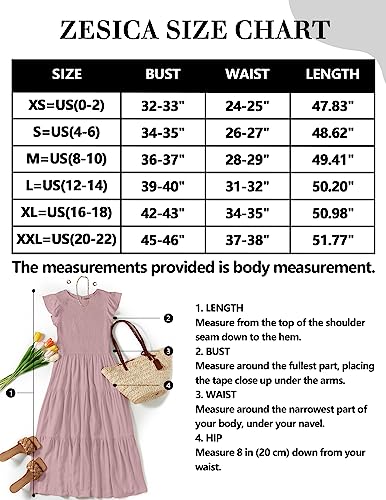 Zesica Women's 2023 Summer Casual Flutter Short Sleeve Crew Neck Smocked Elastic Waist Tiered Midi Dress,Darkpink,Small #TOP4
