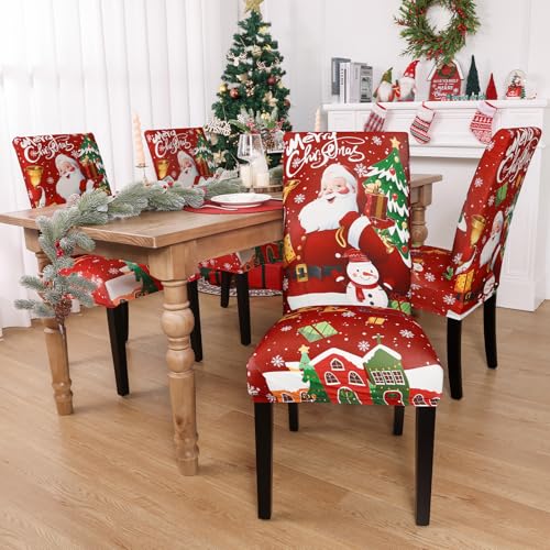 U'Artlines Christmas Chair Covers Set Of 4, Removable Washable Merry Christmas Dining Chair Seat Covers Stretch Protector Slipcovers For Dining Room Kitchen Holiday Party Decor thumb #1