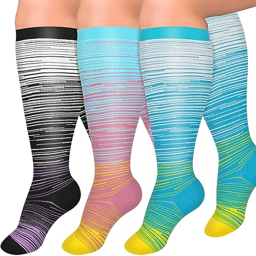 Image of Diu Life 3 Pairs Plus Size Compression Socks for Women and Men Wide Calf Extra Knee High Support for Circulation