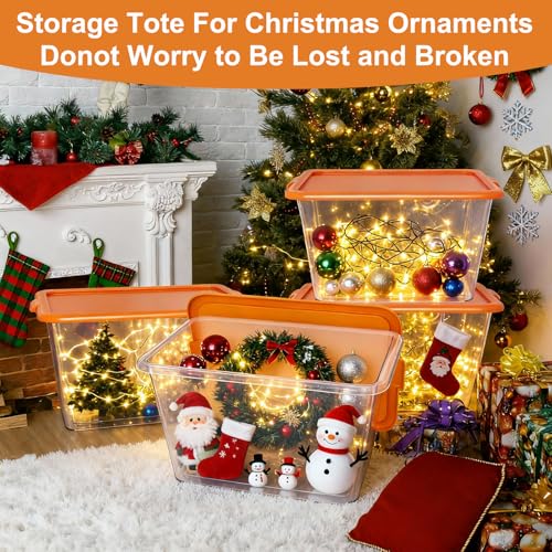 Image of SIMPLYKLEEN Storage Totes with Lids - Made in USA 14.5-Gallon (58-Quart) 4-Pack Orange Storage Bins with Lids Plastic Storage Containers Large Storage Boxes for Organizer Orange /Clear