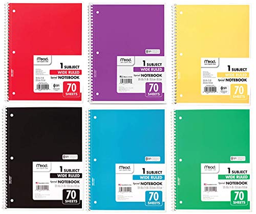 Mead Wide Ruled Spiral Notebooks, Bulk Pack Of 12 Colors - 1-Subject Spiral Notebooks Wide Ruled - 70 Pages - Cute Single Subject Notebook Wide Ruled For Adult & Kids - School & Office Use. #TOP2
