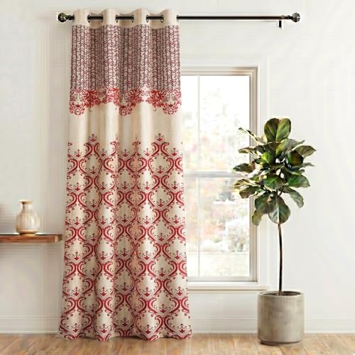 Image of Home Sizzler 1 Piece Regal Damask Eyelet Polyester Semi Transparent Window Curtains-5 Feet, Maroon