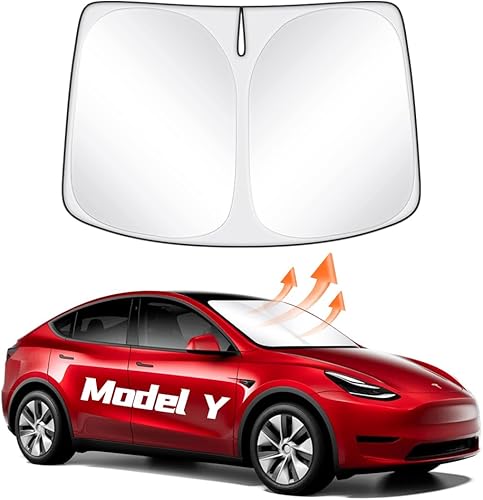 YONZEE Parasol para parabrisas para Tesla modelo Y, parasol de vidrio para ventana delantera, doble capa, revestimiento plateado, cubierta de