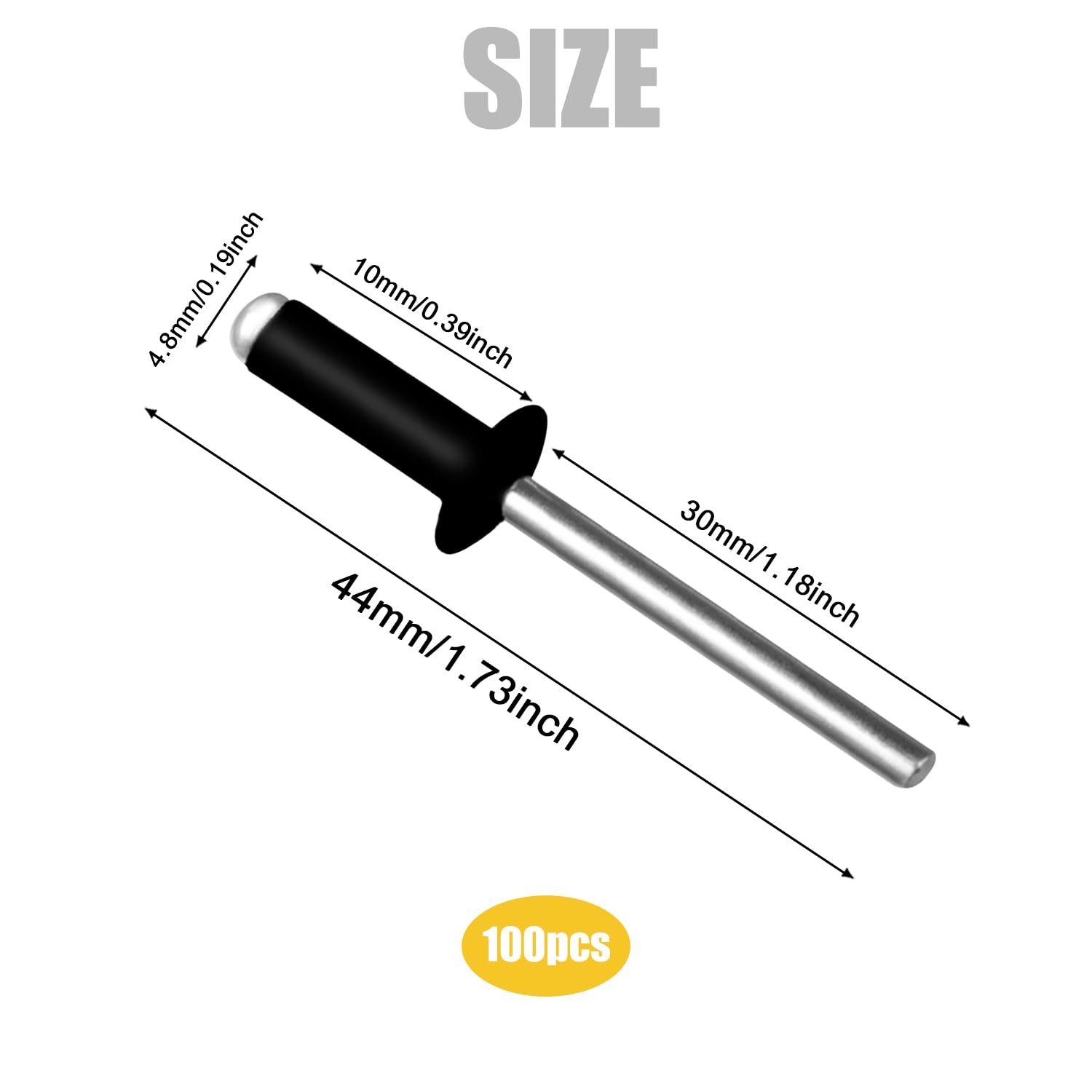 Rivetti Alluminio Neri 4.8x10mm 100 Pezzi Rivetti Pop Ciechi Acciaio Inox per Pistola a Testa Bombata
