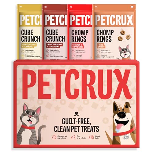 Image of Petcrux Cat Treats Gift Box for All Life Stages, Nutritious & Delicious, Chicken & Mutton Flavour, Rich in Protein, Perfect for Training, Rewards & Snacks, Human Grade Ingredients, Pack of 4,70gm Each