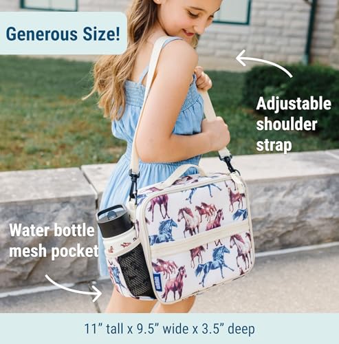 Image of Wildkin Kids ECO rPET Insulated Lunch Box - Keeps Food Hot or Cold, Easy-Clean Lining, Mesh Pockets & BPA-Free - Boys & Girls, Ideal for School, Travel & Daycare - Horse Dreams