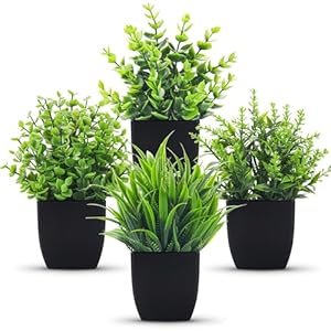 Der Rose 4 Pack Fake Plants Small Artificial Mini Faux Plants Indoor Black Bathroom Accessories for Room Home Office Shelf Decor
