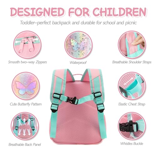 Image of Girls Backpack 5-8,Kindergarten Elementary School Kids Backpack for Girls,Lightweight Butterfly Bookbag with Chest Strap