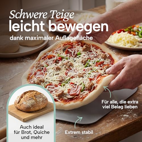Blumtal Pizzaschieber 30,5x30,5 cm Fläche + abnehmbarer Holzgriff 24,5 cm - Pizzaschaufel ultra robust - Pizza Wender/Brotschieber - Zubehör Pizza Schaufel mit Aufhängehook - Pizzaschieber Holz 4