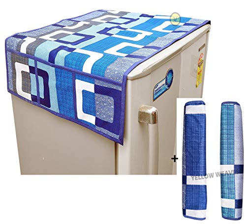 Image of Yellow Weaves� Exclusive Fridge Top Cover and 2 Handle Covers - (Blue Color)