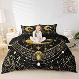 jejeloiu Boho Sun Moon Comforter Cover Set Queen Size Kids Gold Exotic Duvet Cover Set for Boys Girls Teens Bohemian Bedding Set Breathable Galaxy Bedspread Cover Room Decor Quilt Cover