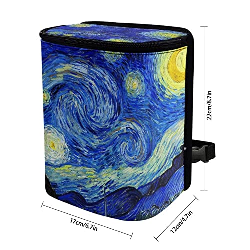 Image of Van Gogh Starry Sky Car Trash Can Car Interior Accessories Organizer Garbage Bag Dustbin Container with Lid Waste Basket Storage Pockets Hanging Vehicle Trash Bin