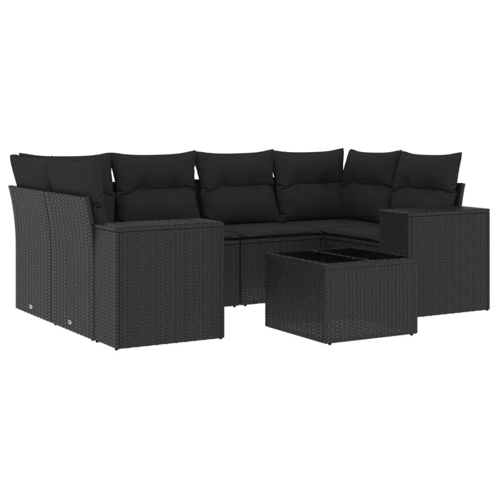 LAPOOH Set de Comedor de jardín 7 pzas y Cojines ratán sintético Negro, Conjunto Mesa Y Sillas Jardin, Mesa Y Sillas Terraza, Muebles Jardin Exterior, Conjuntos De Muebles De Jardín - 3254652