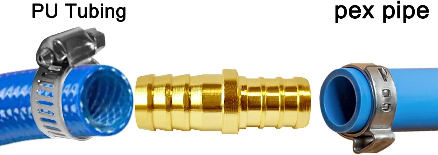 Joywayus 2 Pack Brass 1/2" PEX to 1/2" Hose Barb Connector Fitting Reducer Splicer Adapter for Water/Fuel/Air