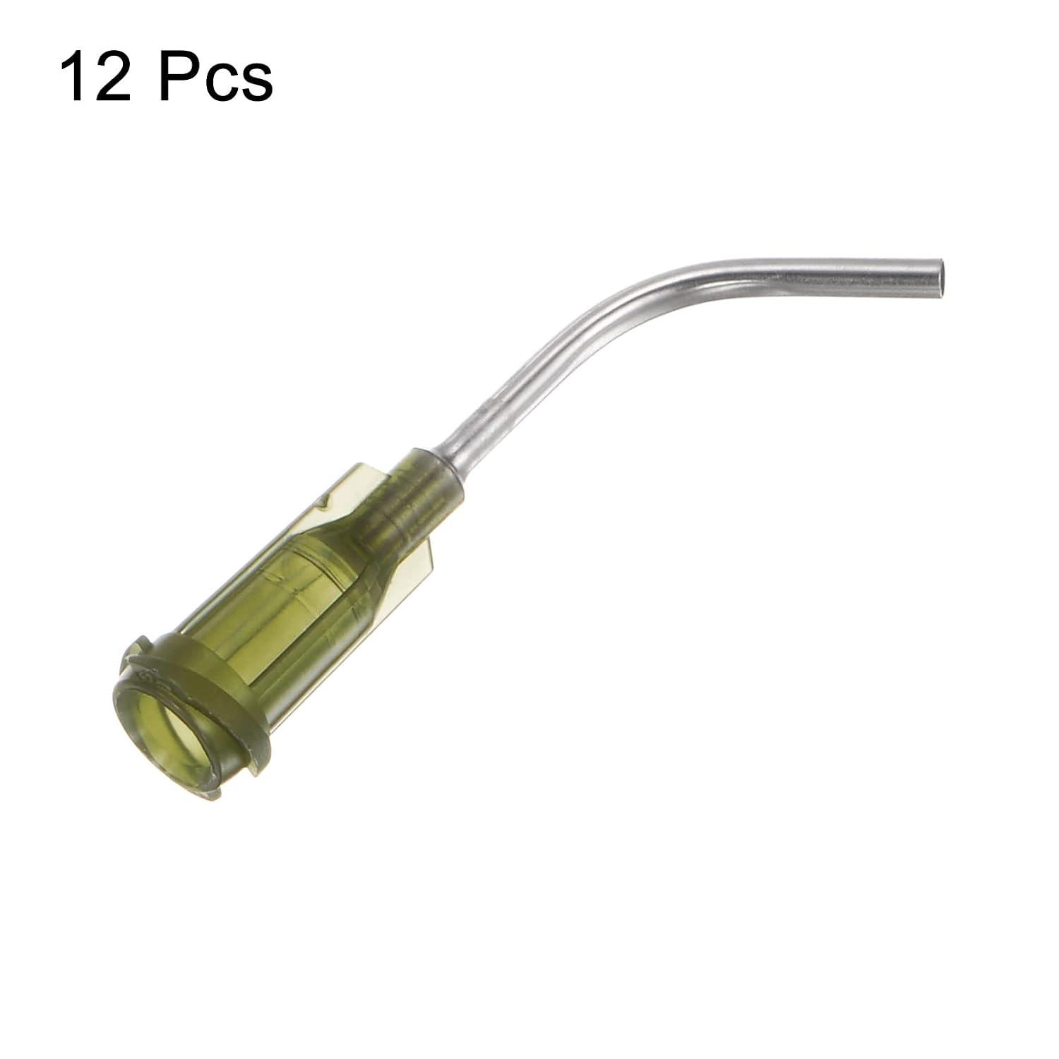 HARFINGTON 12pcs Blunt Tip Dispensing Needles, 14 Gauge 45 Degrees Bent Dispensing Tips 1" End Angled Dispenser Needle with Luer Elbow Blunt Needle for Oil or Glue Applicator, Olive