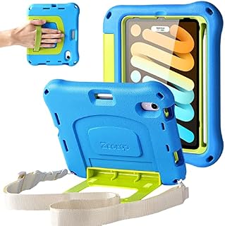 ZtotopCases Kids Case for iPad Mini 6 2021 (6th Generation), Built-in Screen Protector, Shockproof and Lightweight, with Strap and Pen Holder, for iPad Mini 6 2021 Release, Blue