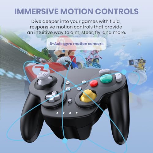 Image of 2 Pack Wireless GameCube Style Controller for Switch 1 & 2 / Lite / Switch Online, NGC Style Pro Controller Compatible with Windows PC, macOS - (Rechargeable) (Built-in Rumble) (NFC)- Indigo /Black
