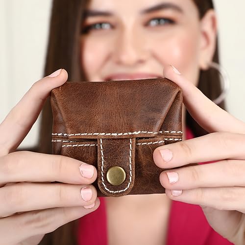 Leather Coin Pouch Change Holder Mini Pocket Wallet for Men & Women | Vintage Handmade Brown Leather Mini Wallet | Durable Compact Coin Purse | Classic Retro Coin Holder2