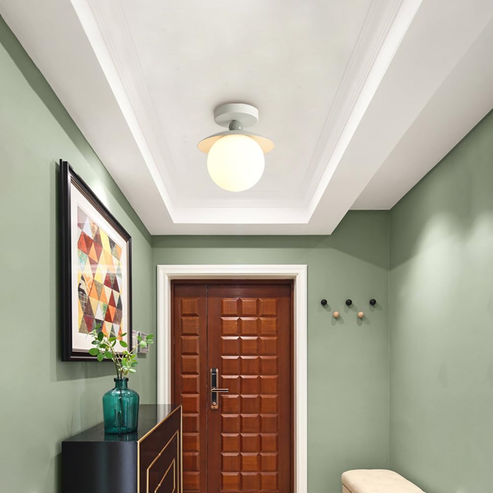 Oświetlenie Sufitowe Globe Semi Flush Mount, Do Korytarza, Nowoczesne Oświetlenie Sufitowe Blisko Sufitu, 7,8 Cala, Szklane Oprawy Oświetleniowe Do Przedpokoju I Na Werandę/Zielony