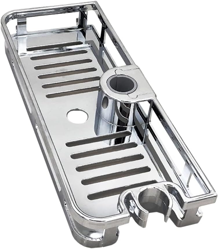 MAKINGTECDirect Shower Caddy Shelf for Slide Bar, Shower Caddy No Drilling Shower Shelf Caddy, Bath Organiser with Buckle and Shower Head Hook Rustproof Storage Rack for 22mm-25mm Shower Rail Silver