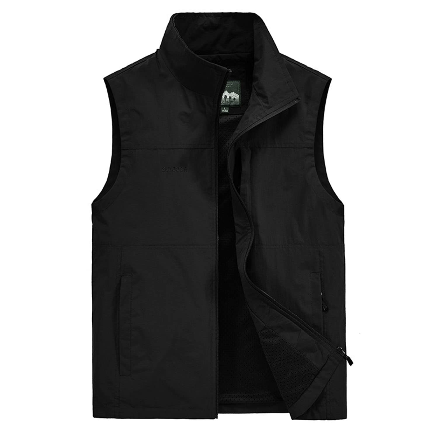Hombres Al Aire Libre Chaleco Sin Mangas Cuello Levantado Chaqueta De Pesca Multi-Bolsillo Chaleco Práctico Chaleco Casual