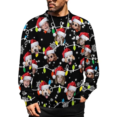 Custom Ugly Christmas Sweater for Men Personalized Funny Face Sweatshirt Knitted Jumpers Xmas Novelty Sweaters
