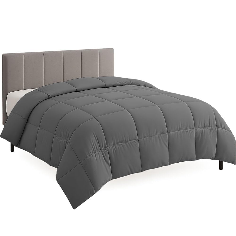 Eastern King Size Comforter Set - All Season Down Alternative Bedding Comforter Set - Quilted Duvet Insert with Corner Tabs - Box Stitched Blanket - Breathable, Soft - Dark Grey