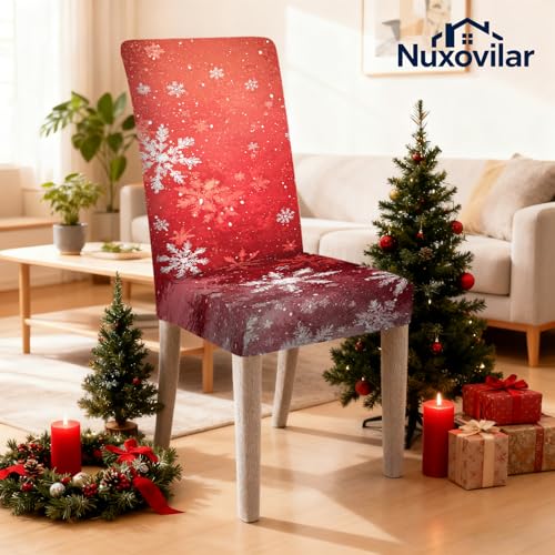 Image of Nuxovilar Red Snowflake Gradient Stretch 23.6x70in 2PCS Chair Covers