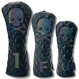 ゴルフ ヘッドカバー おしゃれ で かっこいい キルティングヘッドカバー カラバリ豊富な5色+２種展開 高級キルティング素材と洗練されたデザインで大人スタイル (ギャラクシースカル, ドライバー用)