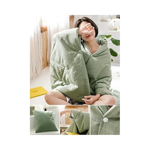 ブランケット クッションになる ひざ掛け クッション 布団 4WAY 抱き枕 純綿素材 大判 クッションサイズ約40*40cm 広げて布団のサイズ約120*150cm チェック柄 ひざかけ フ 膝掛け (緑色)