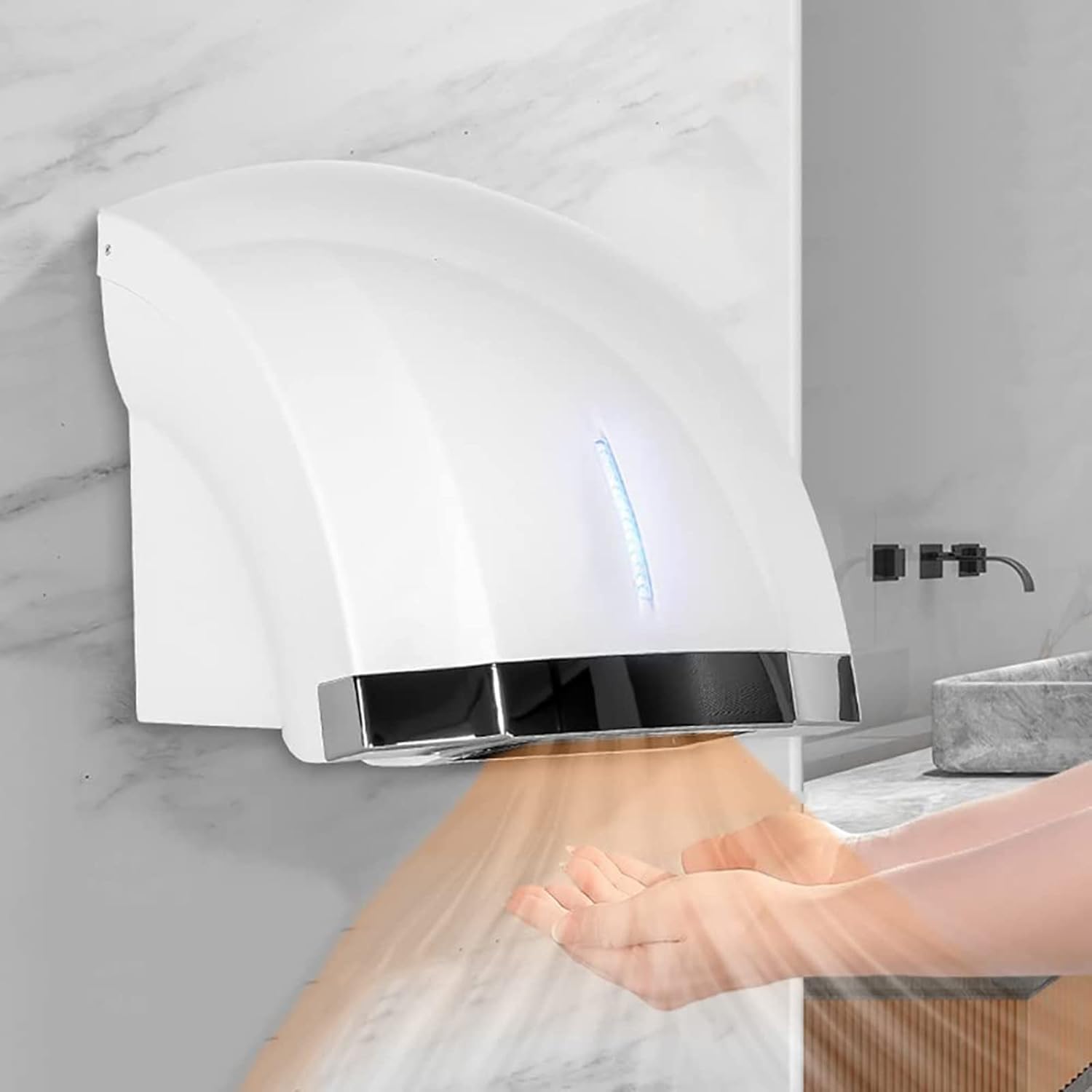 Hand Dryer Hand Dryer for Bathrooms Automatic Sensor Hand Drye10 Seconds to Dry Built-in 10 LED Lamp Beads Hot & Cold Wind Low Noise for Toilets Home,White