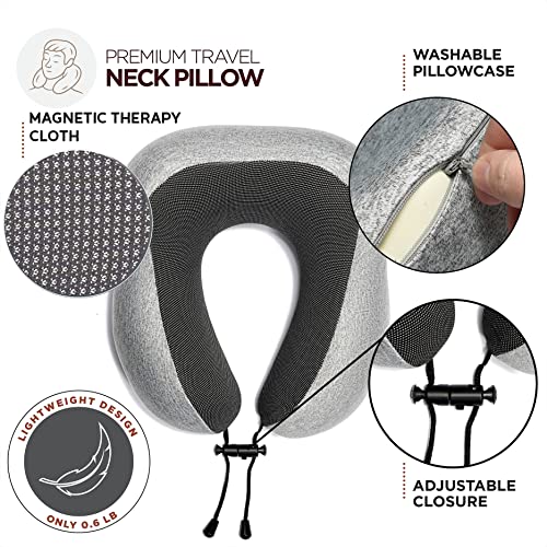 Airplane Neck Pillow Includes Travel Pillow + Airplane Phone Holder Mount + Eye Masks + Foot Hammock + Earplugs For Travel, 100% Pure Memory Foam Travel Pillow, 5 Pc Travel Kit #TOP2