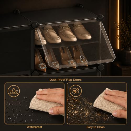 Image of AYSIS Premium Foldable Plastic Shoe Rack for Home, ๐ ๐๐จ๐จ๐ซ ๐ ๐๐ก๐๐ฅ๐ Shoe Cabinet, Dustproof & Waterproof Organizer, Portable Space Saving Storage for Entryway, Bedroom & Living Room, Grey